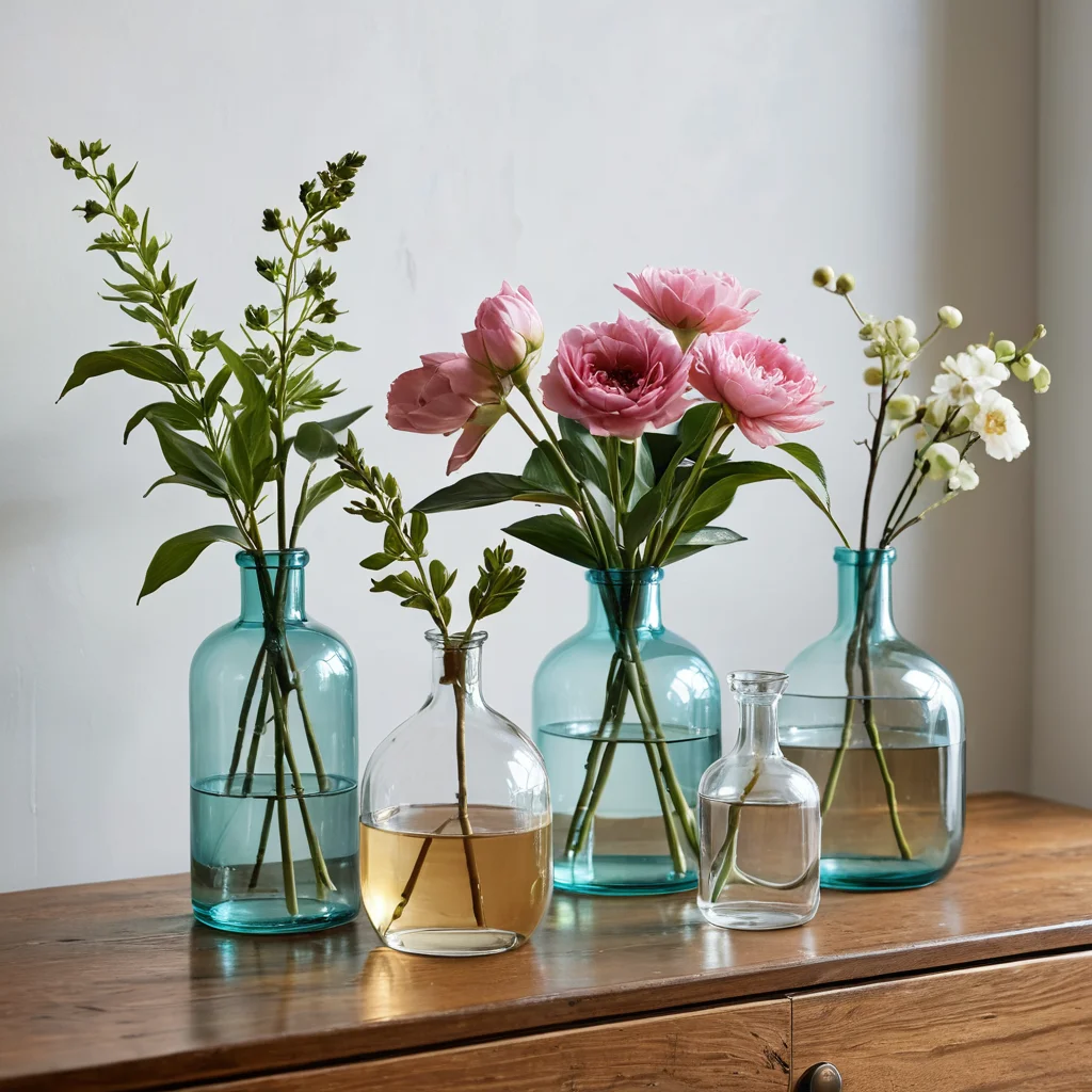 Стильно декорированные стеклянные вазы и бутылки из Fix Price, украшенные минималистичными цветочными композициями, создают шикарные акценты в современном интерьере.