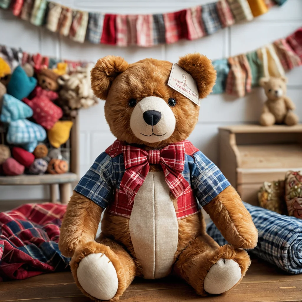 Разнообразные игрушки и элементы декора для детской, созданные из старой одежды: мягкий лоскутный медведь, разноцветная гирлянда из ткани, подушки-зверюшки.