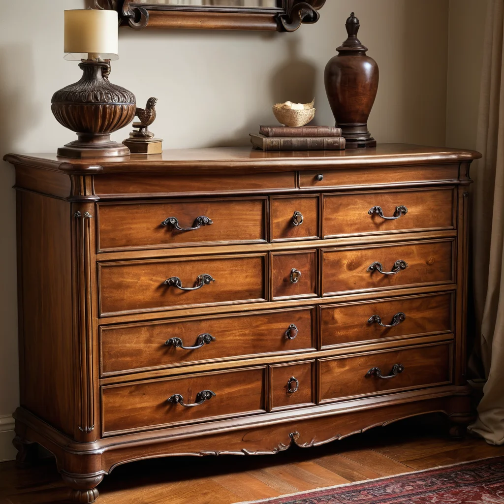 Мастер наносит финишное покрытие на отшлифованный старинный комод, возвращая ему глубокий цвет и былой лоск, подчеркивая текстуру дерева.