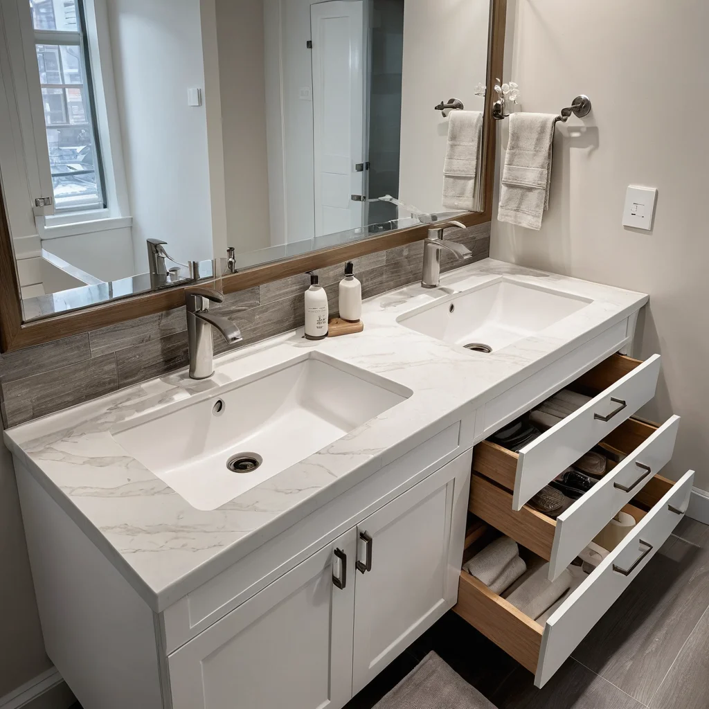 Идеально установленная раковина и герметичные стыки на тумбе из комода, подчеркивающие важность правильной гидроизоляции и точности при переделке для обеспечения долговечности и функциональности.