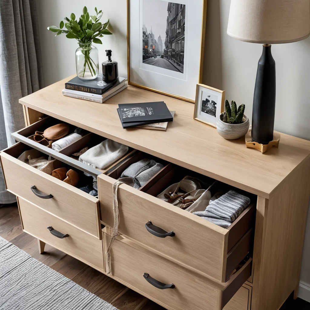 Аккуратно организованный ящик комода с внутренней отделкой из ткани, демонстрирующий не только порядок, но и эстетическое удовольствие, как одну из причин преображения ящиков.