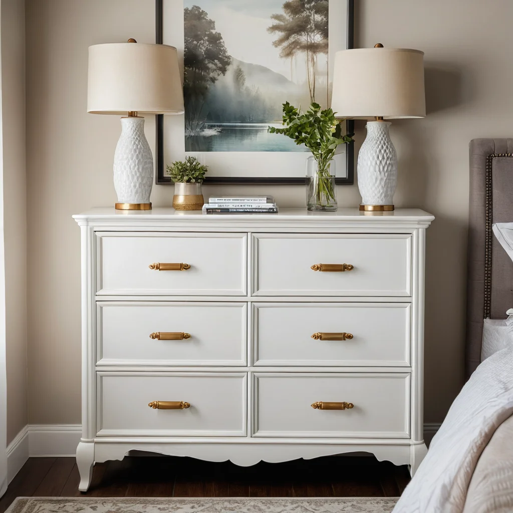 Полностью преображенный комод с изящными новыми ручками, стоящий в стильной спальне, излучающий вдохновение для первых шагов к созданию уникального и уютного интерьера.