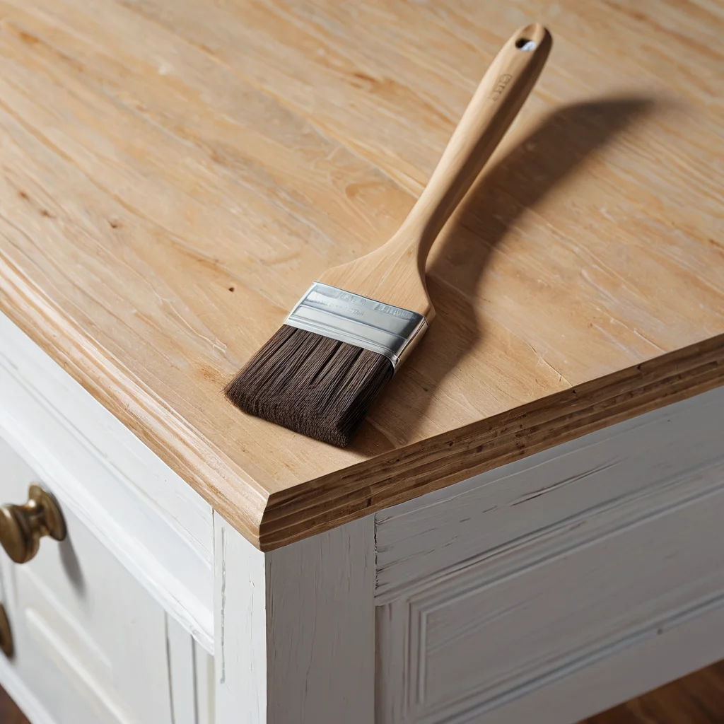 Крупный план старой тумбы под телевизор с неравномерным слоем краски и заметными потеками, демонстрирующий частые ошибки новичков в DIY-проектах. Рядом стоит идеально покрашенный участок, подчеркивая важность правильной техники обновления мебели.