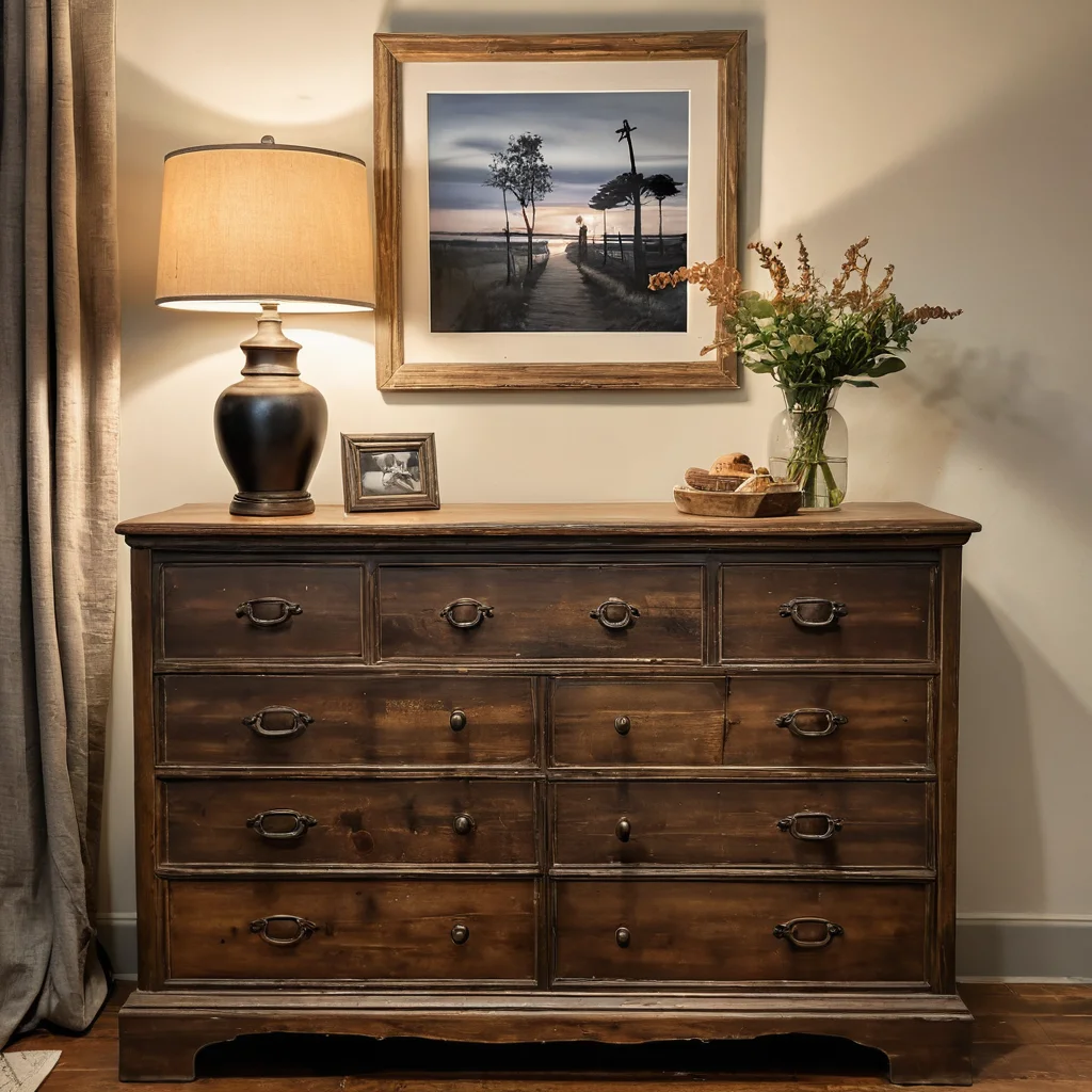 Фотография 'до и после' старого деревянного комода, преображенного в стильный элемент интерьера с помощью бюджетной переделки, демонстрирующая его второе дыхание без лишних трат.