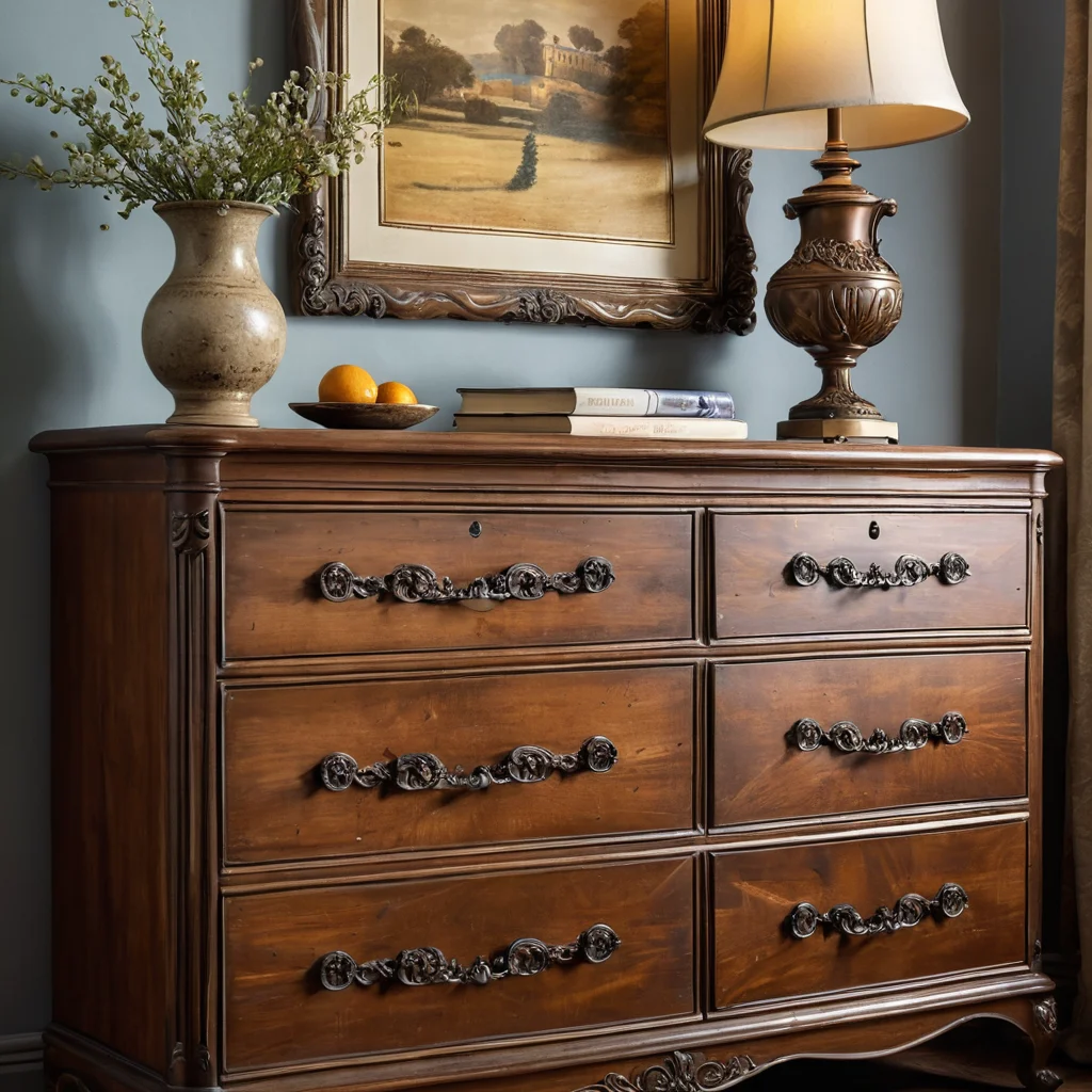 Процесс финишной обработки брашированного комода: рука наносит воск или лак, чтобы закрепить эффект состаривания, добавить глубину цвету и декоративную изюминку.