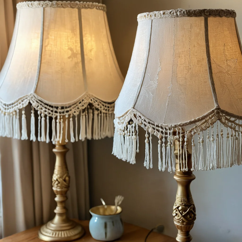 Креативные идеи для декорирования абажура из ниток: примеры с добавлением кружевной тесьмы, бусин, кисточек и росписи, демонстрирующие лайфхаки для уникальности.