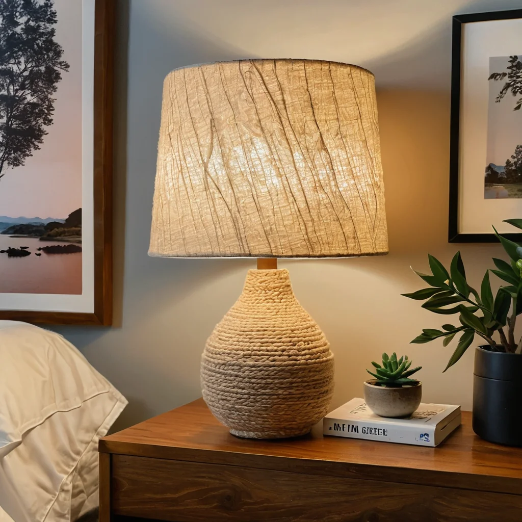 Стильный и бюджетный абажур для лампы, сделанный своими руками из ниток и клея, демонстрирующий уют и доступную роскошь в домашнем декоре.