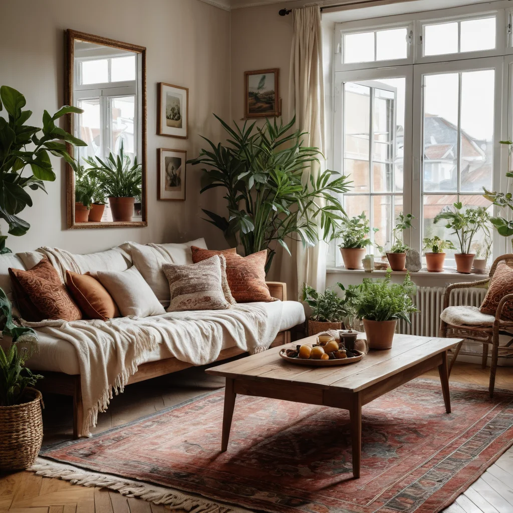 Просторная гостиная в стиле бохо-шик, наполненная эклектичной мебелью, разнообразными текстильными элементами, живыми растениями и произведениями искусства, демонстрирующая свободу самовыражения и уют.