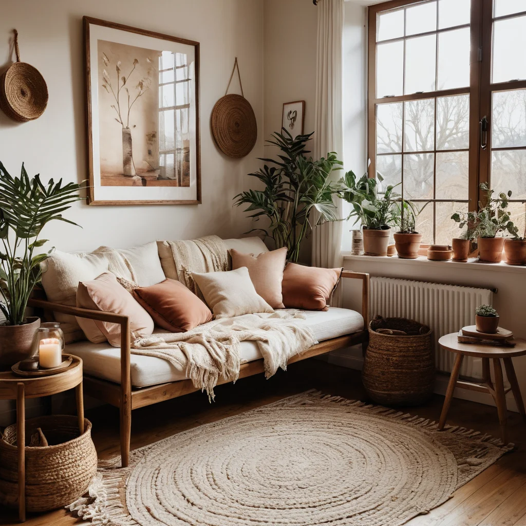 Организованное пространство в стиле бохо-шик, где тщательно подобраны элементы декора, сбалансированы композиции и отсутствуют загромождения, создавая уютный и функциональный интерьер.