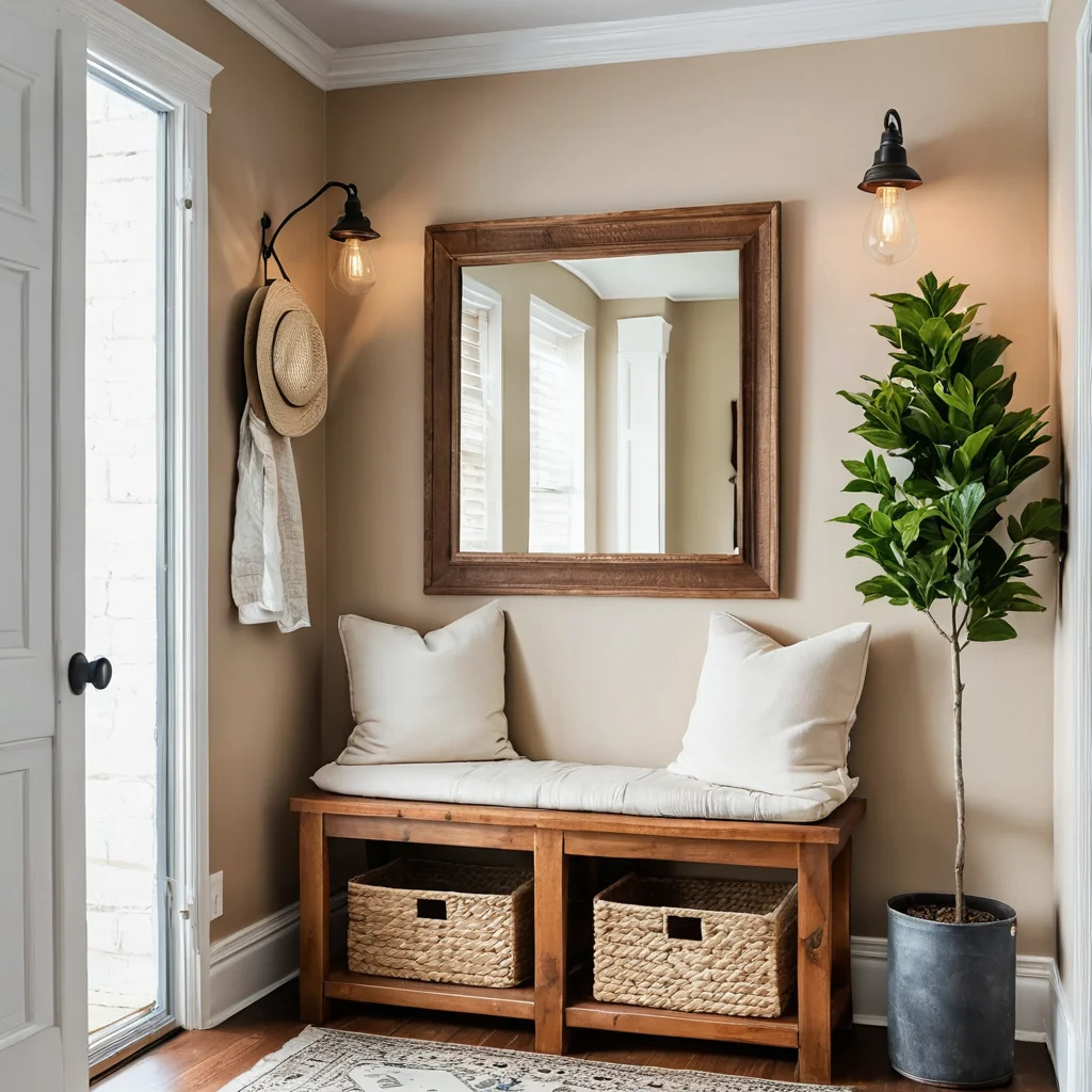 Крупный план стильного DIY-элемента декора в прихожей, выполненного из подручных материалов, подчеркивающего творческий подход и экономичные решения.