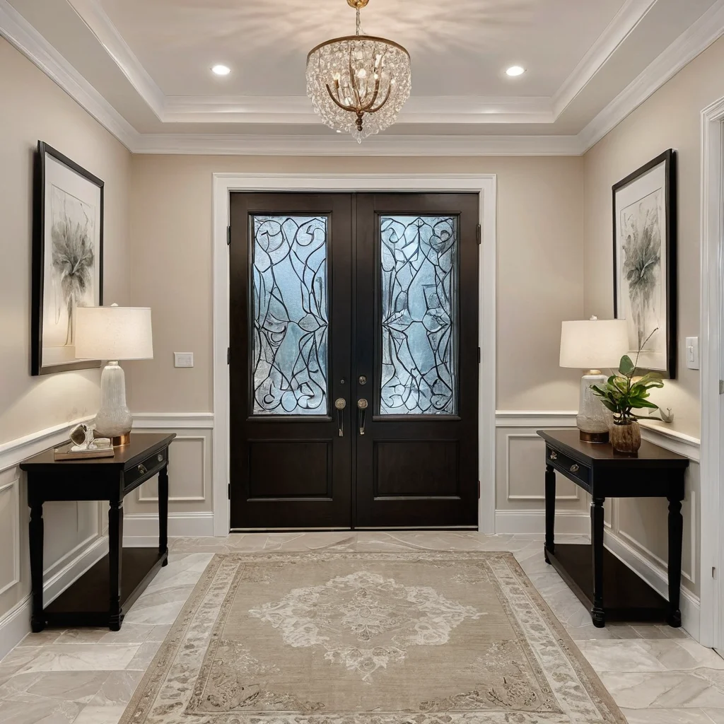 Прихожая с изысканным дизайном, которая выглядит дорого и утонченно, благодаря вниманию к деталям, качественным финишам и гармоничной цветовой палитре, избегая эффекта 'дешевой поделки'.