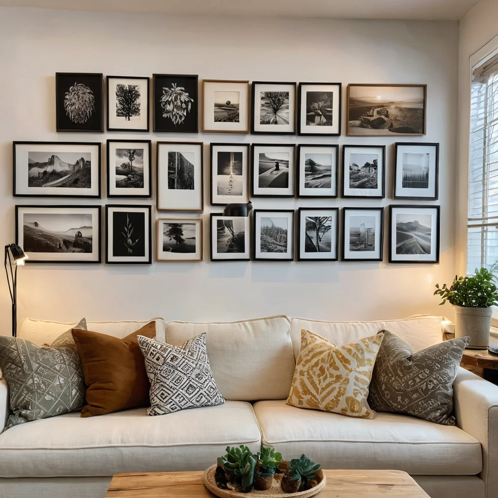 Уютная комната, оформленная разнообразными творческими работами из старых журналов, создающая атмосферу домашней галереи и вдохновляющая на безграничное творение и самовыражение в декоре.