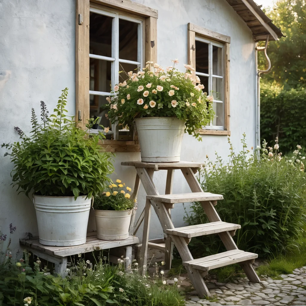 Две контрастные зоны дачного декора: слева – уголок в рустик стиле с грубым деревом и натуральными тканями, справа – изящный прованский дворик с ковкой и лавандой, для детального сравнения стилей и осознанного выбора дачного декора.