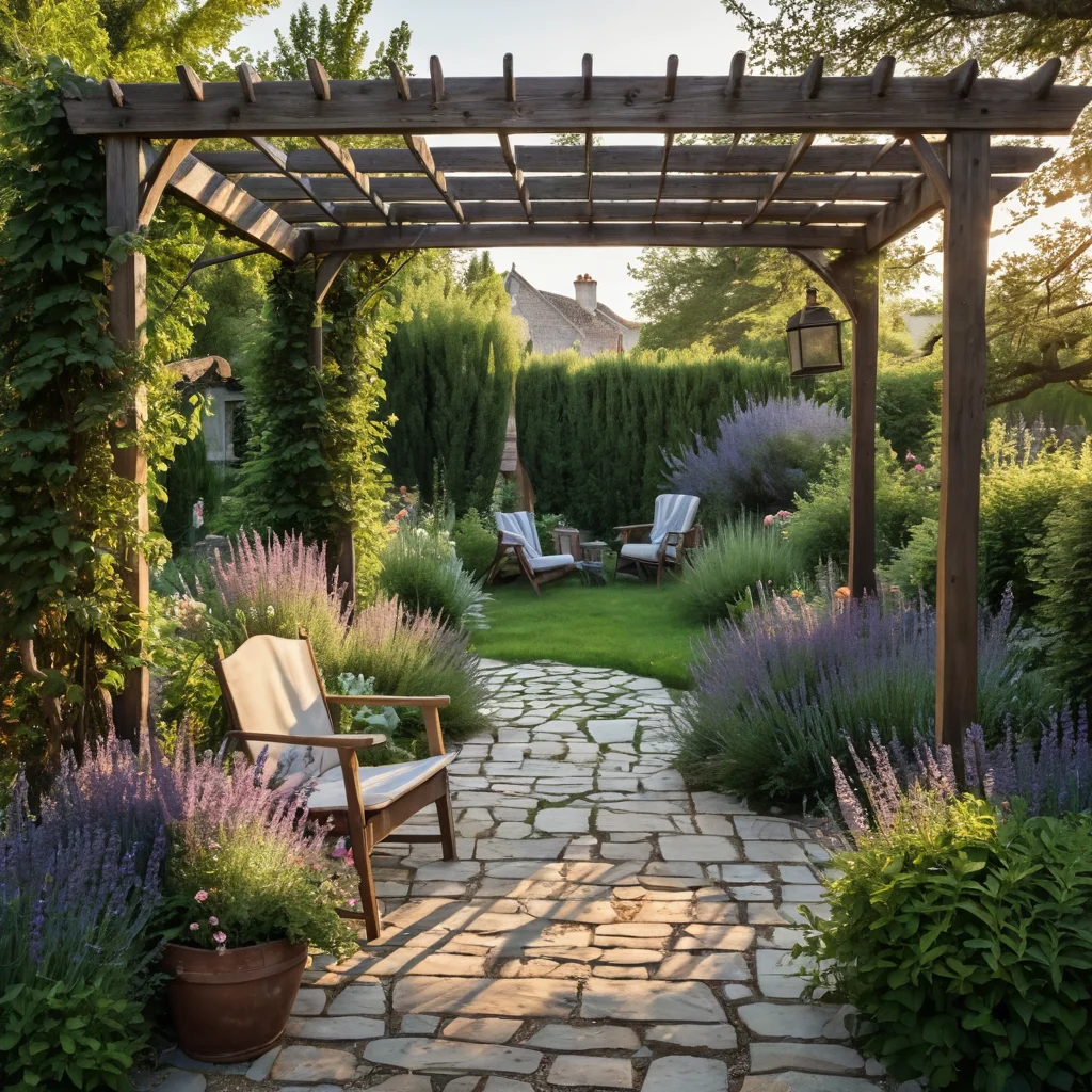 Идеальный дачный оазис, гармонично сочетающий элементы рустик и прованс стилей: уютная зона отдыха с мягкими подушками, цветущие растения и продуманный декор, создающие вдохновляющую и уникальную атмосферу для дачи.