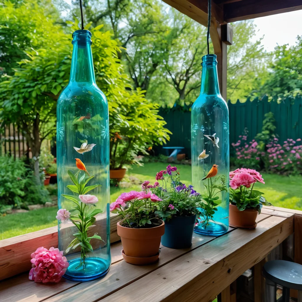 Подборка разнообразных идей декора для дачи из пластиковых бутылок: оригинальная клумба, стильный абажур и подвесные кашпо, демонстрирующие многообразие применения пластика.