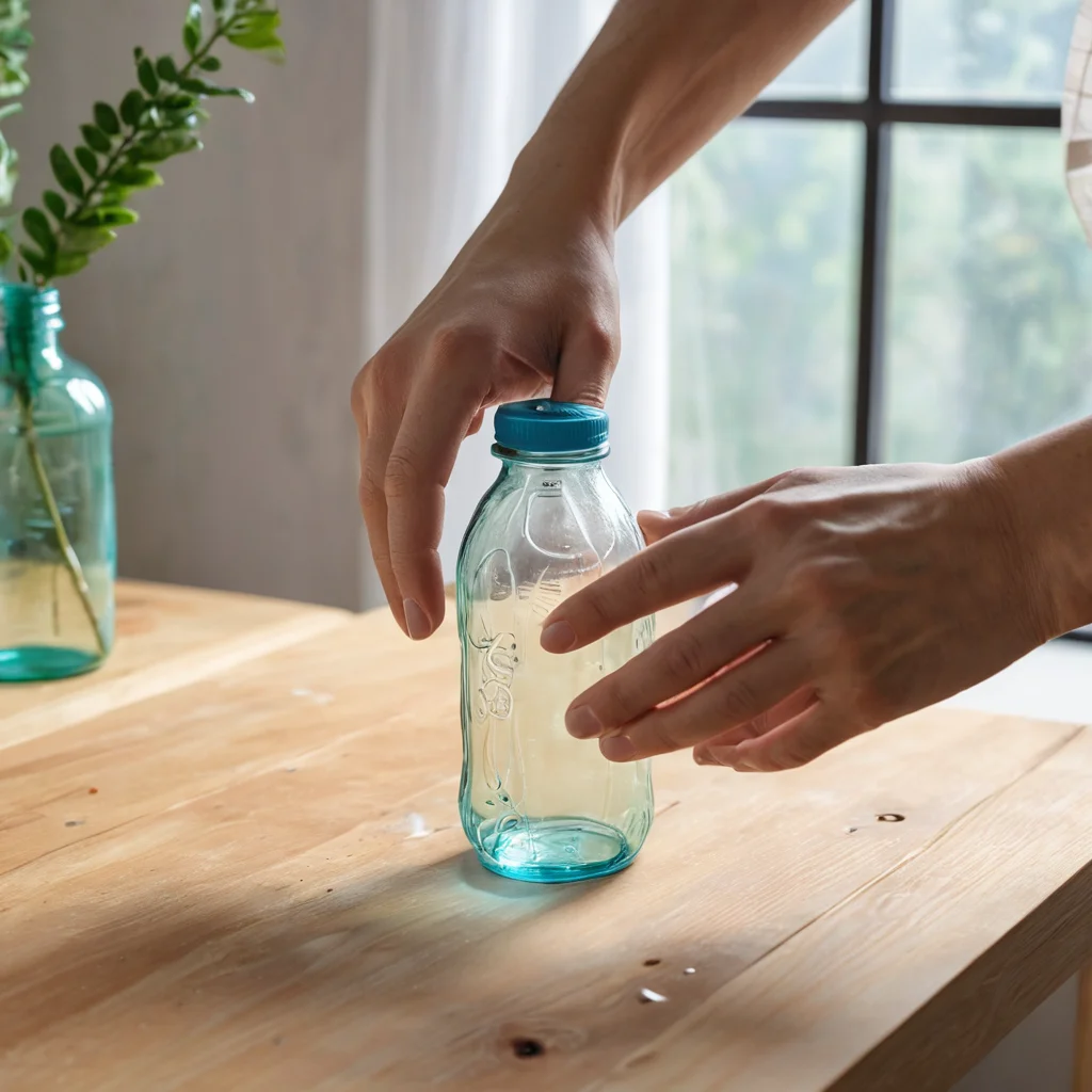 Крупный план рук, аккуратно разрезающих пластиковую бутылку, демонстрирующий базовую технику работы с пластиком для создания декора своими руками для дачи.