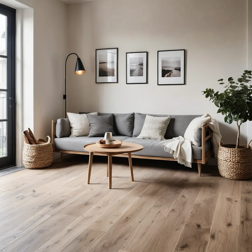 Фотореалистичное изображение прихожей с напольным покрытием из натурального дерева и текстурными стенами, демонстрирующее гостеприимные и тактильно приятные материалы.