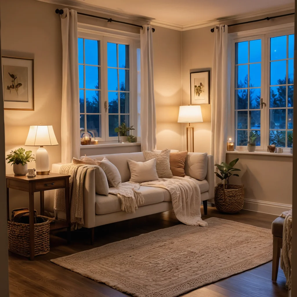 Фотореалистичное изображение прихожей с мягким, слоистым освещением, создающим уютную и гостеприимную атмосферу, с акцентом на тёплый свет.