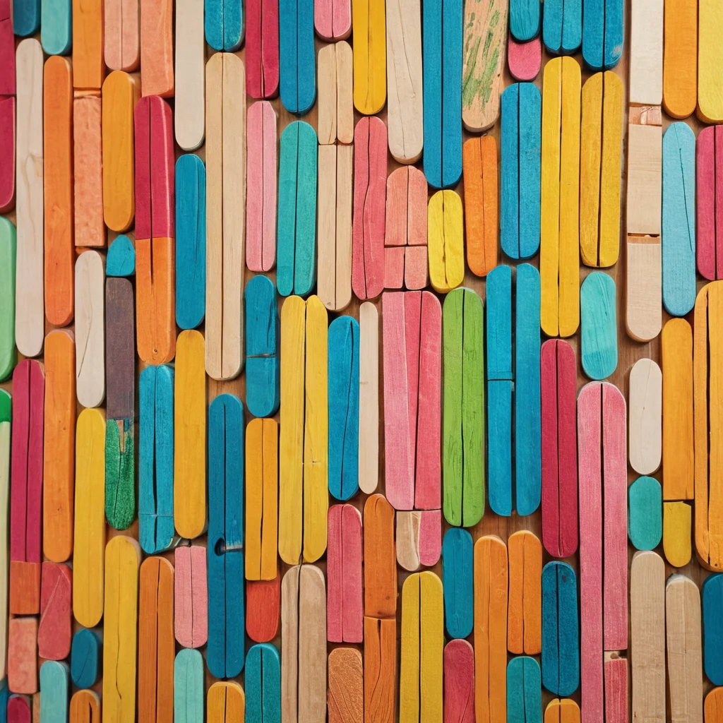 Креативное панно из палочек от мороженого, окрашенных в яркие цвета и дополненных элементами из пряжи, демонстрирующее уникальные лайфхаки для еще более бюджетного и эффектного декора. Изображение вдохновляет на эксперименты с материалами.