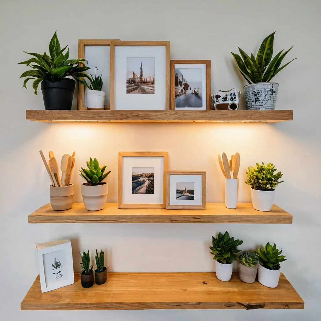 Уютный домашний интерьер, украшенный разнообразными предметами DIY-декора, сделанными из палочек от мороженого. Изображение символизирует преображение пространства с душой и минимумом затрат, создавая персональную мастерскую дома.