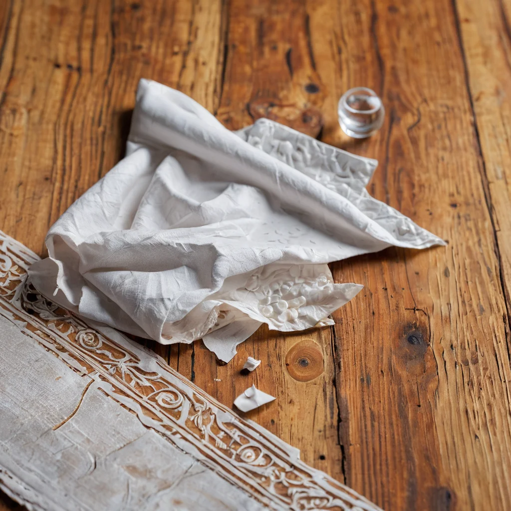 Макро-снимок типичных ошибок новичков в декупаже на дереве: складки, пузыри воздуха и неровно нанесенный мотив, наглядно демонстрирующий проблемные участки.