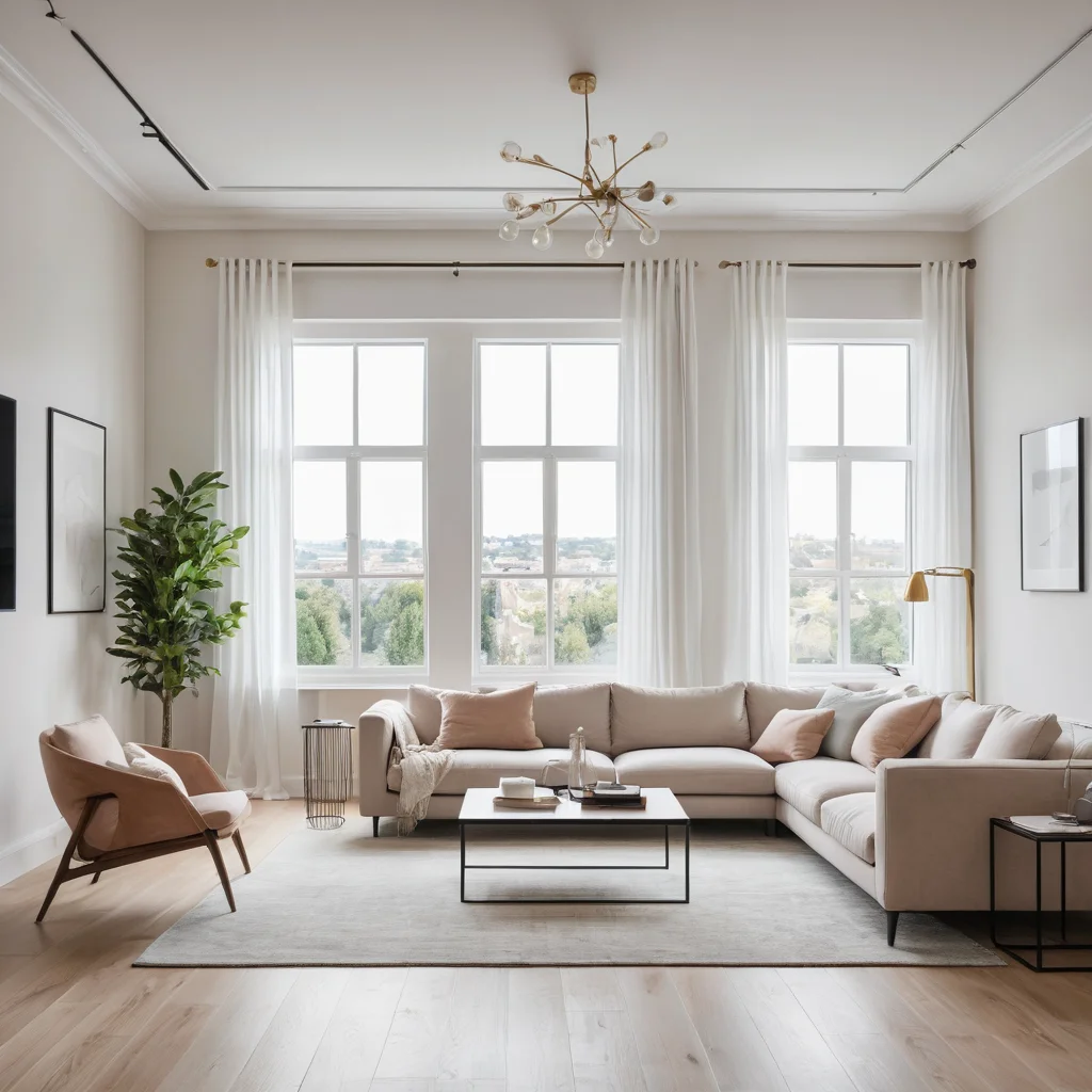 Фотореалистичный интерьер квадратной студии, демонстрирующий применение мягкой цветовой палитры и стратегического освещения (основного и акцентного) для создания атмосферы и визуального объема.