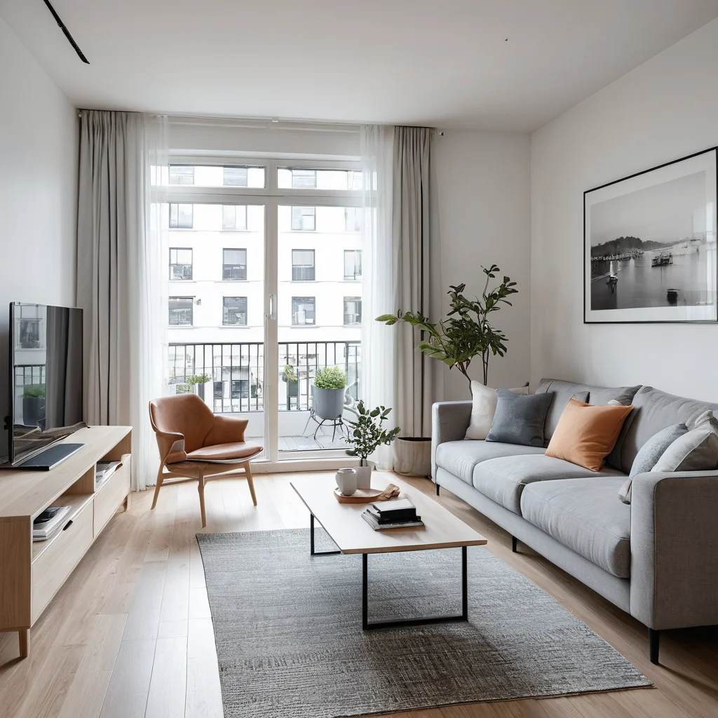 Фотореалистичный интерьер современной квадратной квартиры-студии, демонстрирующий функциональную планировку и продуманный дизайн, с обилием естественного света и минималистичным декором в скандинавском стиле.