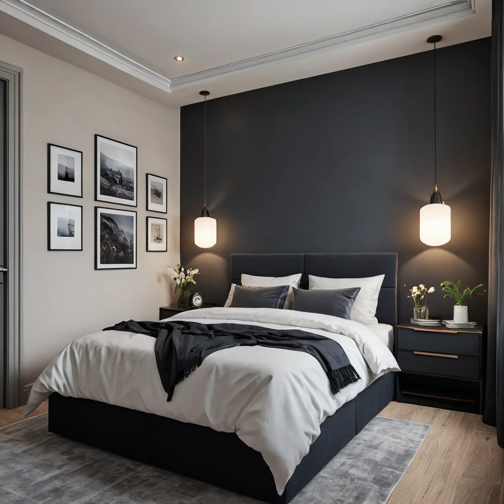 Фотореалистичное изображение типичной ошибки дизайна очень маленькой спальни (9 кв. м): перегруженное пространство, темные цвета, громоздкая мебель и плохое освещение. Визуализация демонстрирует недостатки планировки, требующие исправления.