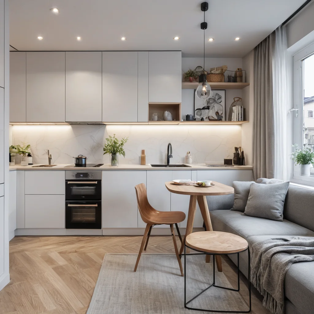 Визуализация эргономичной планировки студии 25 кв. м, демонстрирующая умную расстановку мебели для создания ощущения простора и функциональности.