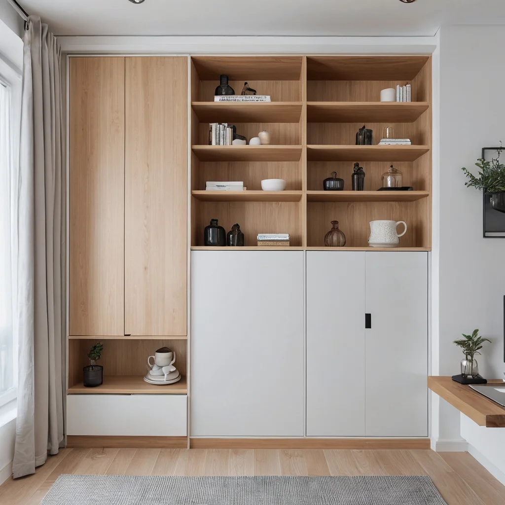 Демонстрация хитроумных систем хранения в студии 25 кв. м: встроенные шкафы, скрытые ниши и полки, обеспечивающие порядок и визуальную чистоту.