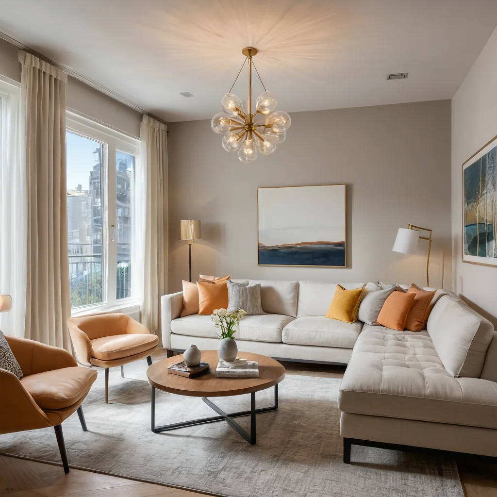 Фотореалистичное изображение узкой комнаты, где стратегия освещения и цветовая палитра – светлые тона и грамотное использование света – визуально расширяют пространство, создавая ощущение глубины и простора.