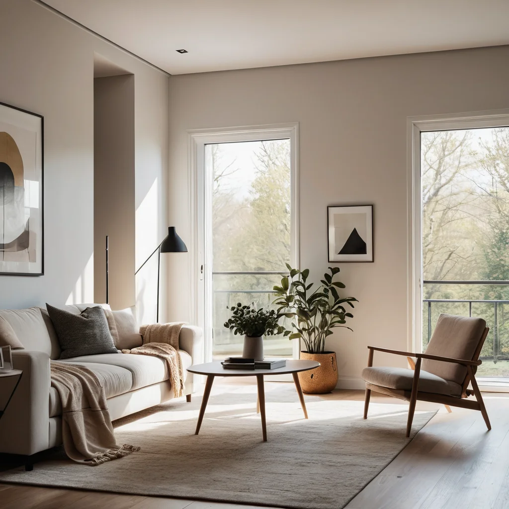 Абстрактный интерьер с чистыми геометрическими линиями и мягким освещением, демонстрирующий невидимый язык форм в современном дизайне.