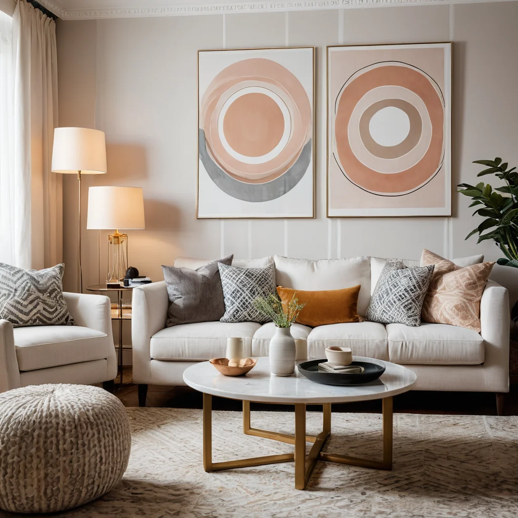 Гостиная с элементами узоров полос, кругов и зигзагов, создающая уютную атмосферу и влияющая на восприятие пространства.