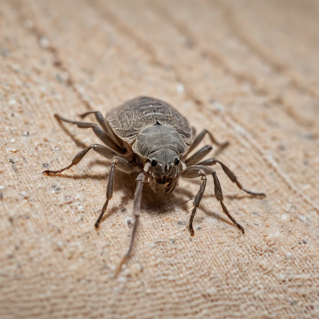 Макрофотография пылевых клещей на текстуре ткани, демонстрирующая невидимых врагов домашнего уюта и аллергенов в мельчайших деталях.