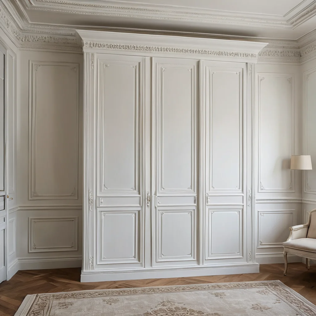 Отреставрированный шифоньер с объемными декоративными молдингами, создающими рельеф и добавляющими элегантности классическому дизайну, окрашенный в белый цвет.