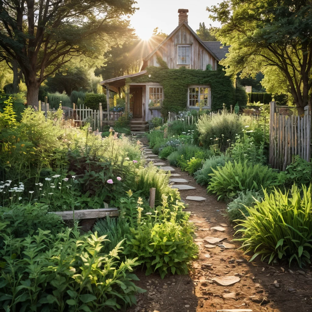Photorealistic image of a vintage garden book with notes and dried herbs, symbolizing folk life hacks and preventive measures to prevent the appearance of weeds.