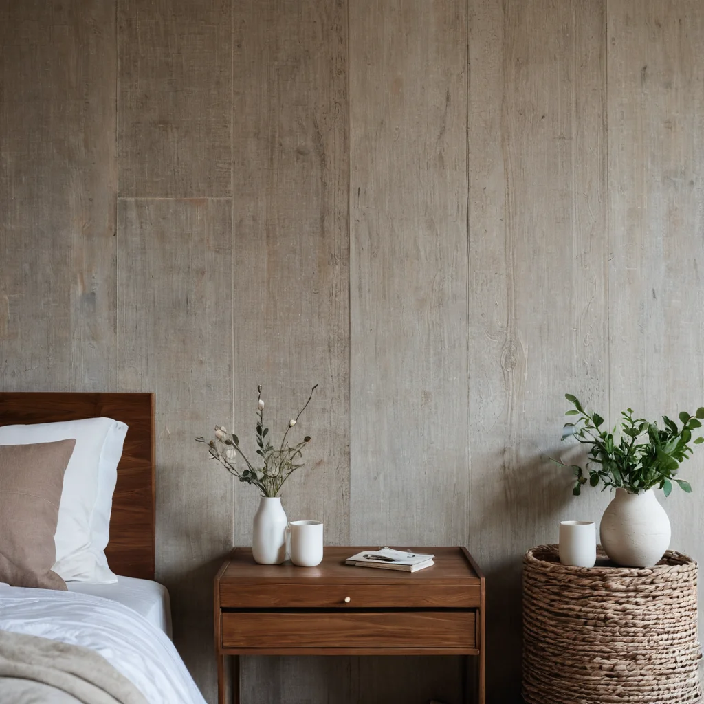 Крупный план фактурной стены из натуральных материалов, таких как дерево и лён, демонстрирующий тактильные ощущения и эмоциональный комфорт через прикосновение.