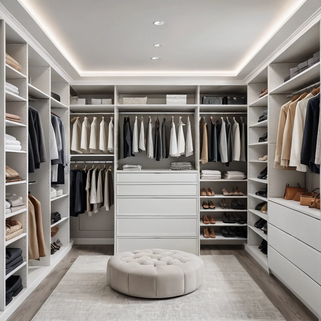 Фотореалистичное изображение внутренней части кладовой или ниши в квартире, где санки скрыты в пространстве под потолком, демонстрируя пример скрытых систем хранения.