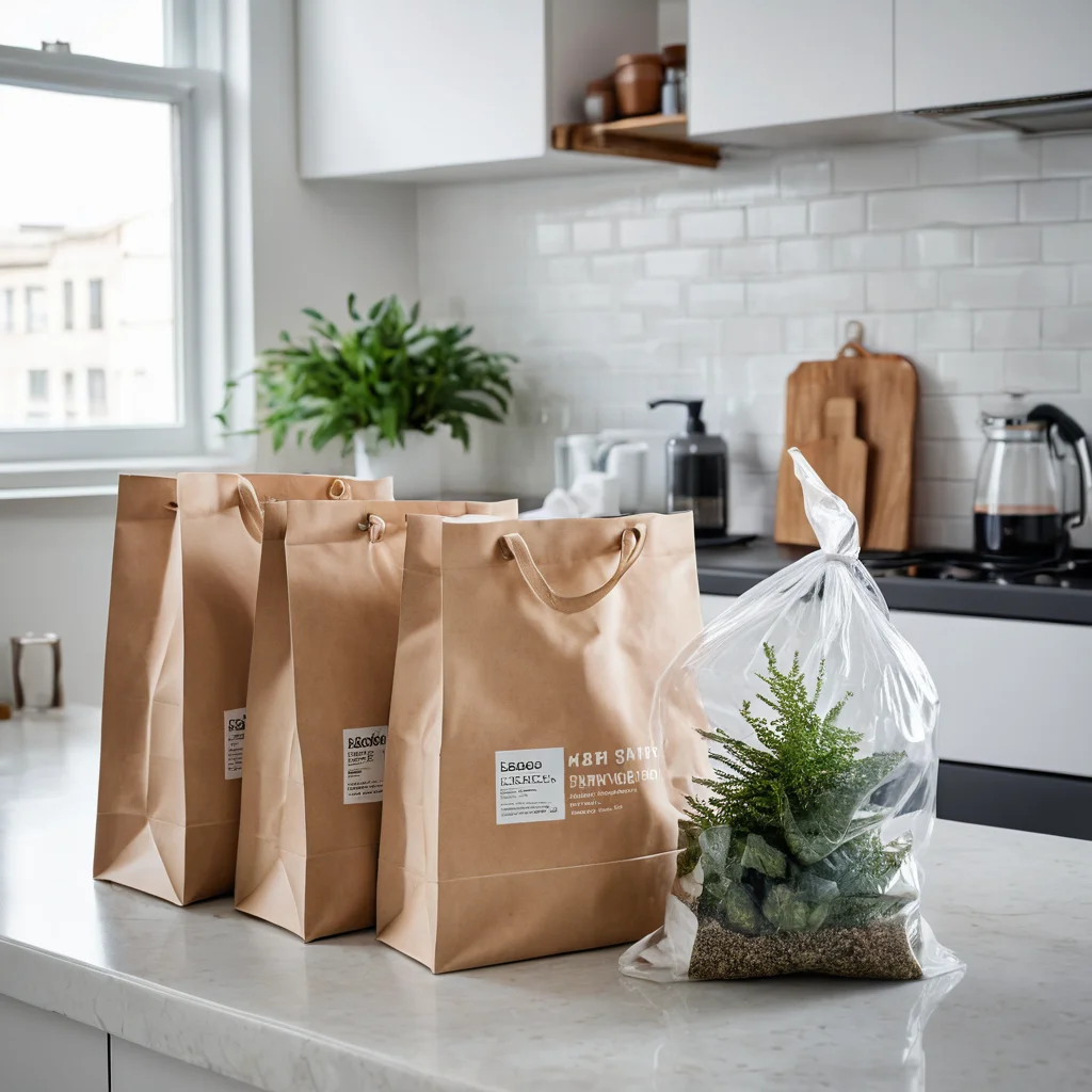 Фотореалистичное изображение упаковки сезонных вещей для хранения в небольшой квартире: защитные пакеты, герметичные контейнеры, средства от моли, силикагель, обеспечивающие сохранность предметов.