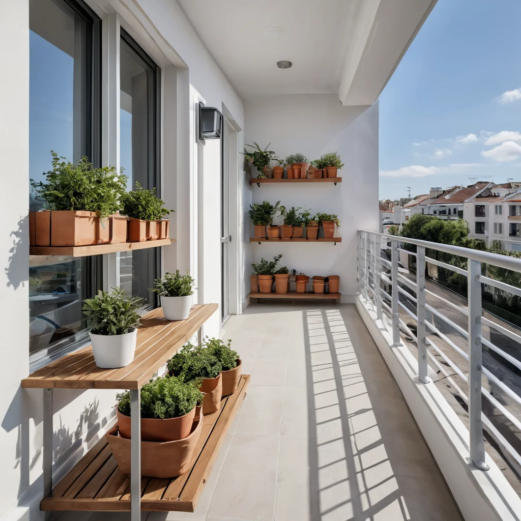 Идеально организованное хранение на открытом балконе: чистые, функциональные полки, аккуратные контейнеры, отсутствие беспорядка, демонстрирующее готовность системы хранения.