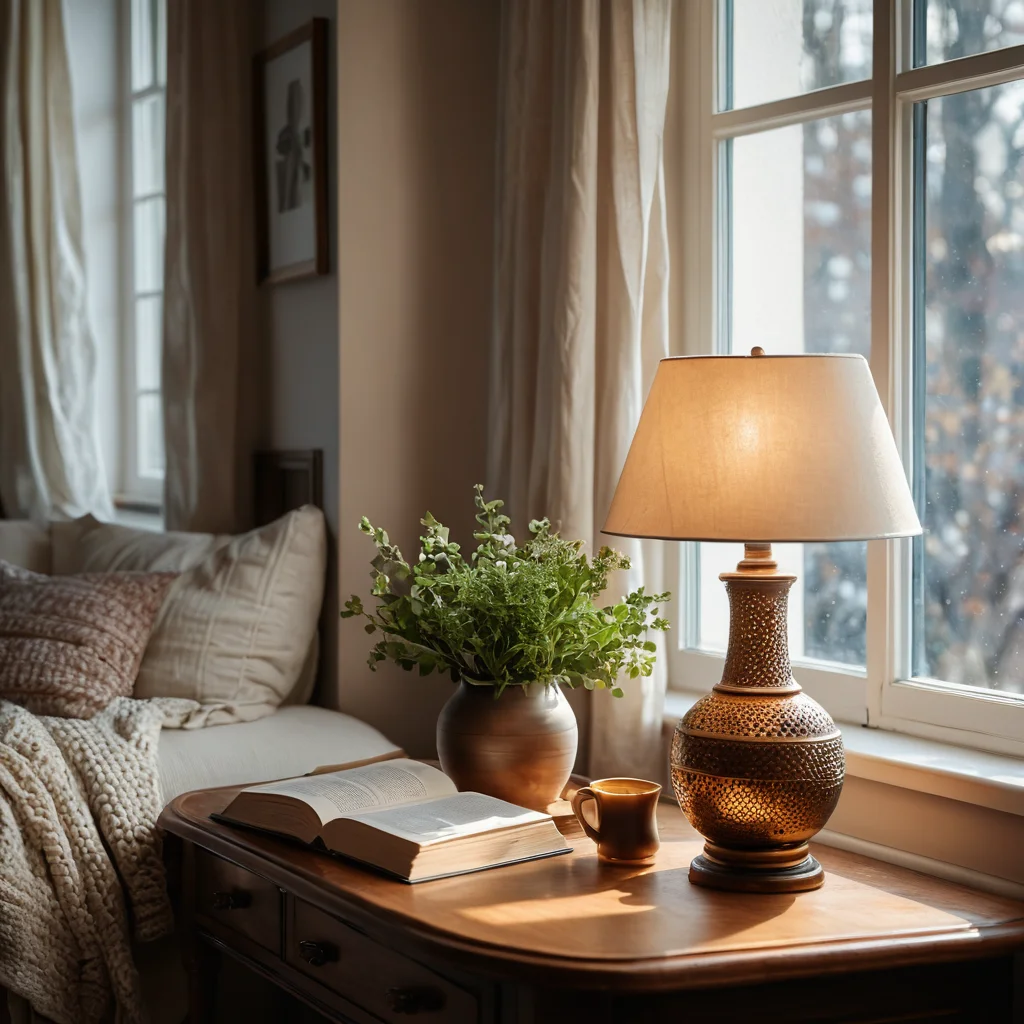 Крупный план деталей интерьера, демонстрирующий, как цвет и текстура материалов меняются под воздействием дневного и искусственного освещения.