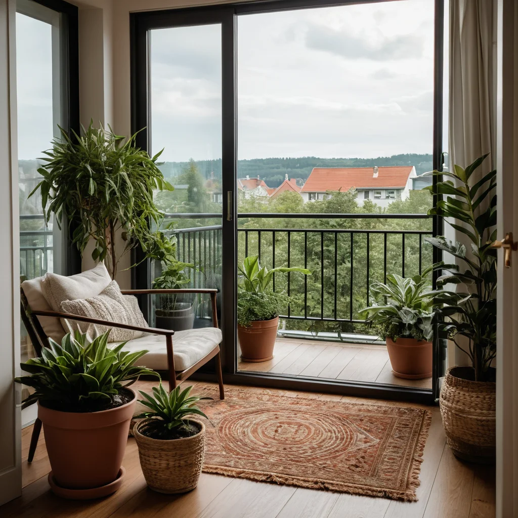 Декорированный балкон с горшечными растениями, горящими свечами и милыми аксессуарами, добавляющими индивидуальность и оживляющими пространство, создавая атмосферу уюта.