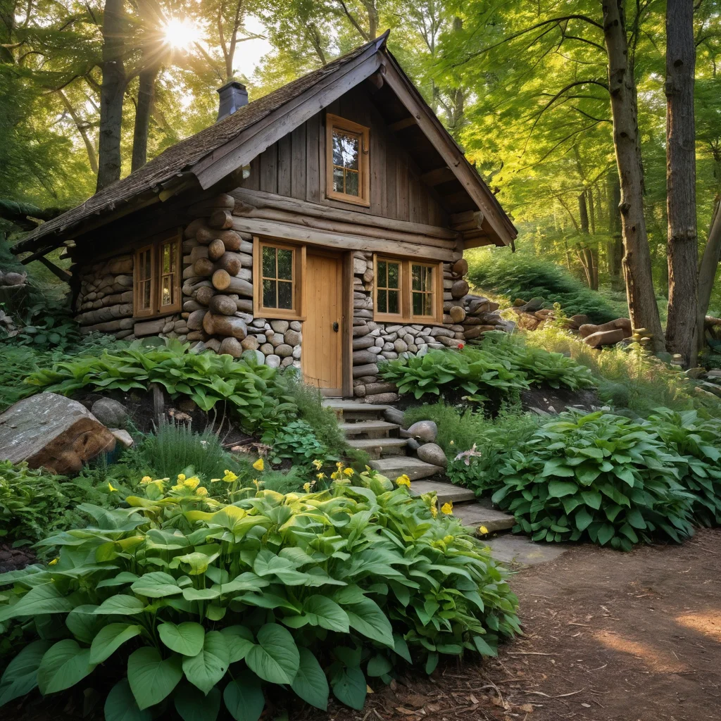 A secluded garden corner with natural shelters for insects: a pile of stones, a woodpile, and a layer of fallen leaves, creating a favorable environment for beneficial inhabitants.