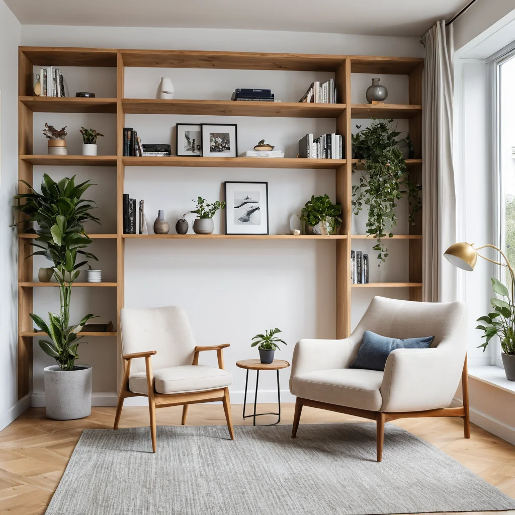 Современная гостиная в светлых тонах с уникальной мебелью, переделанной из старой «стенки», демонстрирующая экономию и обновление интерьера. На фото — элегантные полки и тумбы, создающие уютную и функциональную обстановку.