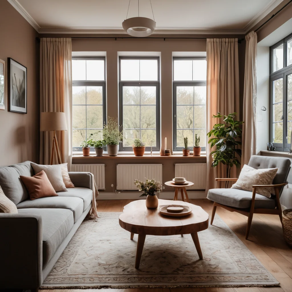 Гостиная, демонстрирующая психологическое восприятие теплоты и прохлады в интерьере с помощью цветовой палитры и атмосферы.