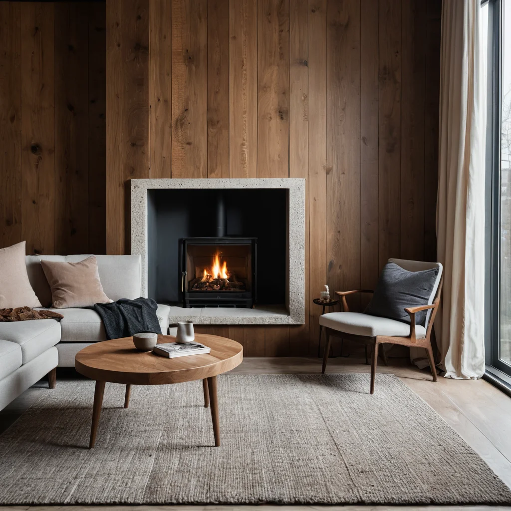 Детальное изображение интерьерных материалов: текстура дерева, грубый камень и мягкий бархат, демонстрирующие тактильный эффект в пространстве.