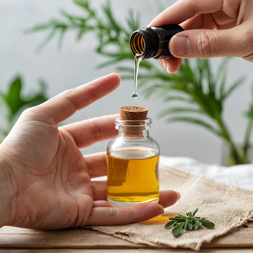 Рука аккуратно добавляет каплю эфирного масла в домашнее ароматическое саше, демонстрируя лайфхак для освежения и повторного использования саше, что помогает сэкономить и продлить жизнь бюджетному декору.