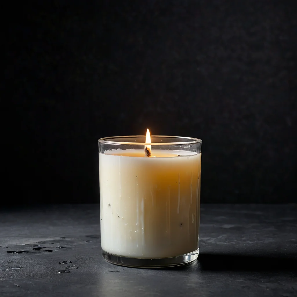 Изображение соевой свечи с распространенными ошибками новичков: туннельное горение, неровная поверхность воска или