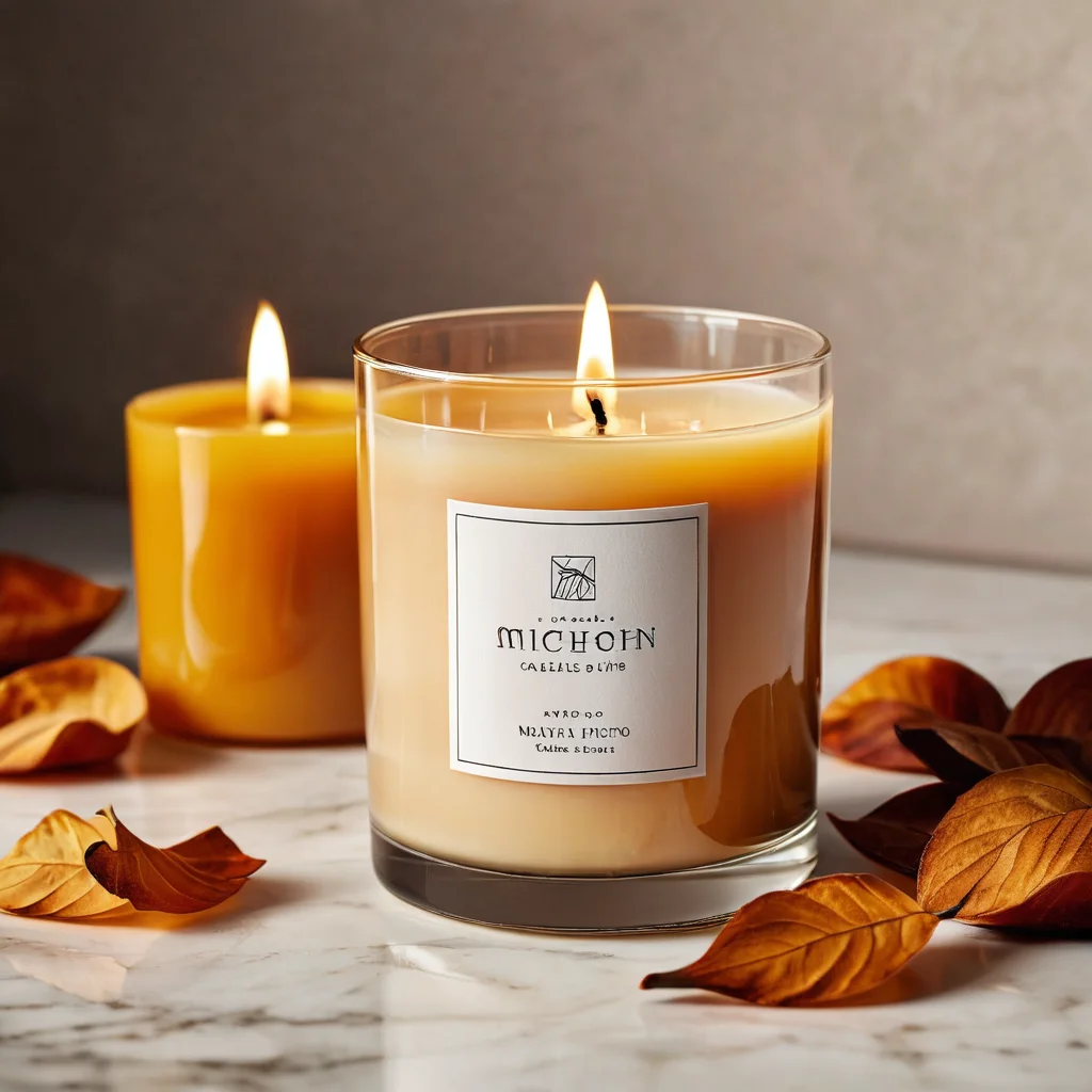 Изображение горящей соевой свечи в стеклянном стакане, излучающей теплый свет и создающей уютную атмосферу, демонстрирующее идеальное горение и чистый аромат соевого воска.