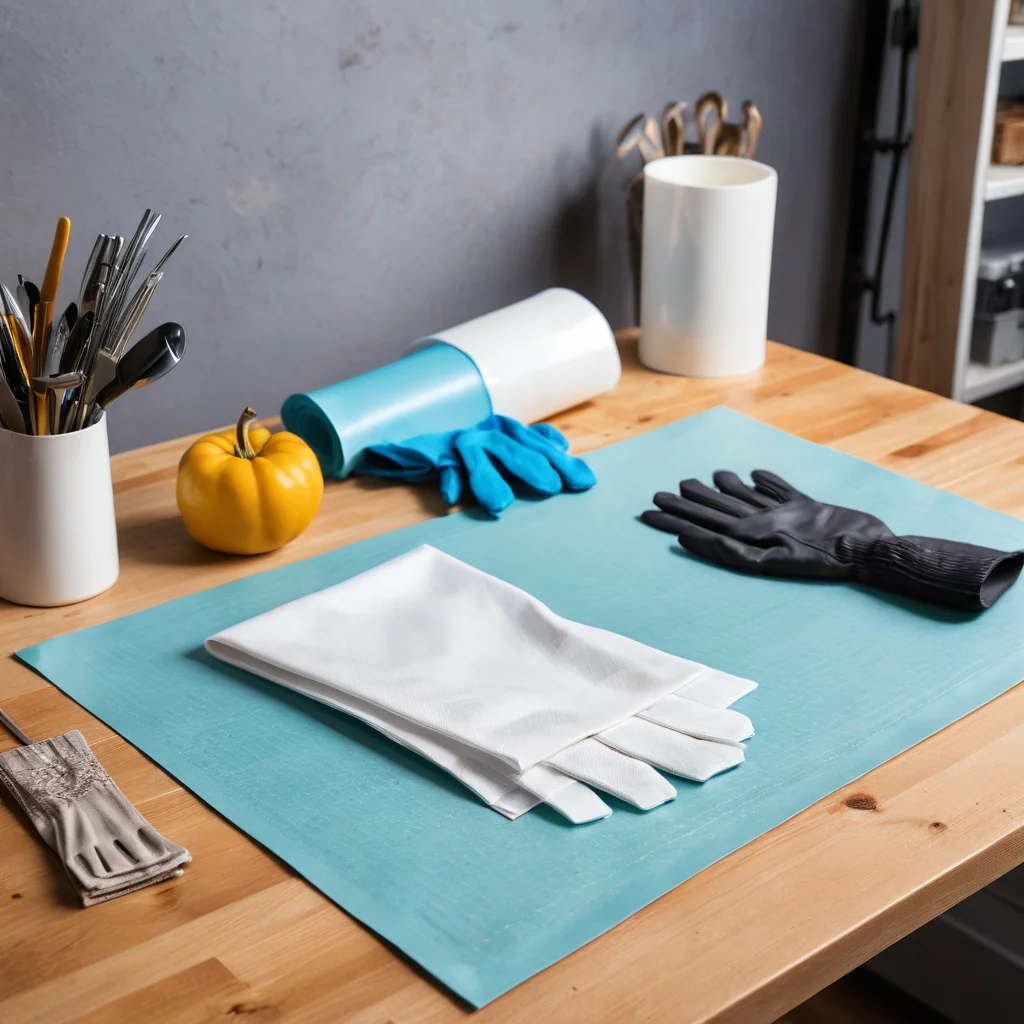 Организованное и чистое рабочее пространство для мастер-класса по папье-маше, с хорошим освещением, защитным ковриком и всеми необходимыми материалами для безопасного и комфортного творчества.